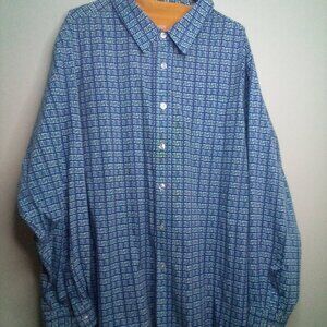 King Size Shirt 4XL Men Button Up Long Sleeve Pattern Green Blue